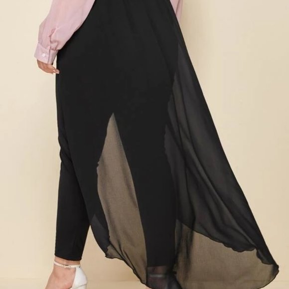 Elegant Black Sheer Overlay Pants - Picture 2 of 5